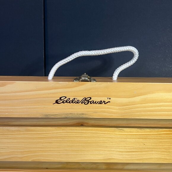 Eddie Bauer Limited Edition Wooden Hinged Crate Case w/ Rope Handle 25.5 x 8.75" - Picture 2 of 8